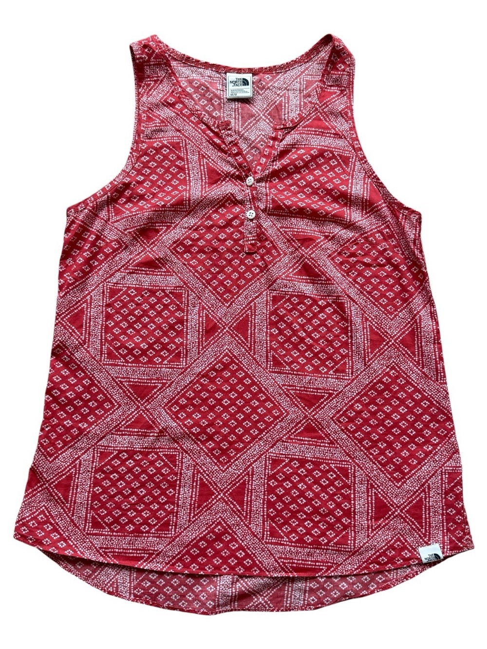The North Face Organic Cotton Tank Top Red Geometric Print Henley Boho M Outdoor